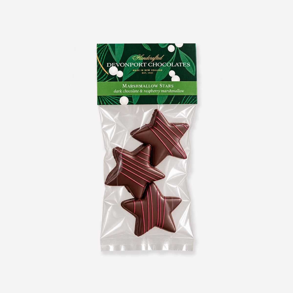 Christmas, Marshmallow Stars, Dark Chocolate & Raspberry, Bag of Three - Made to Order