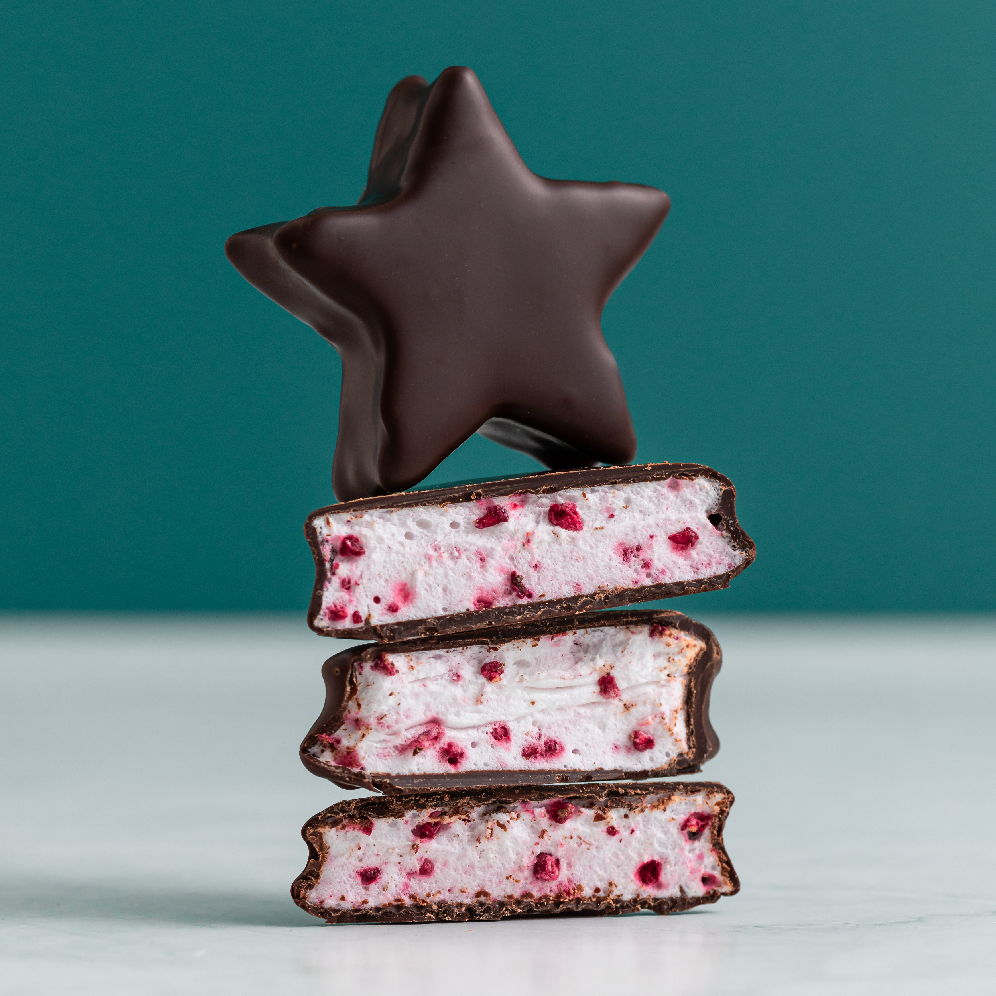 Christmas, Marshmallow Stars, Dark Chocolate & Raspberry, Bag of Three