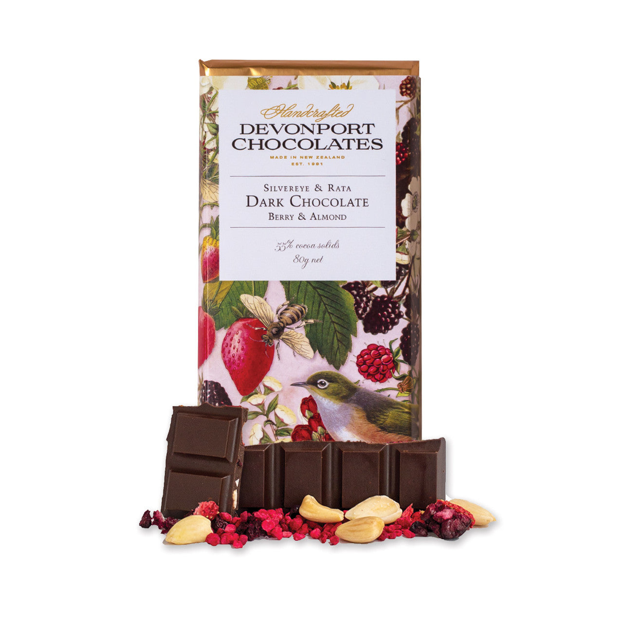Vintage Chocolate Bar, Silver Eye, Dark Chocolate Almond & Berry